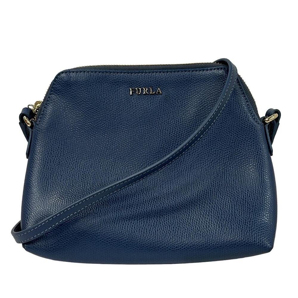 FURLA Shoulder Bag Navy Blue Leather